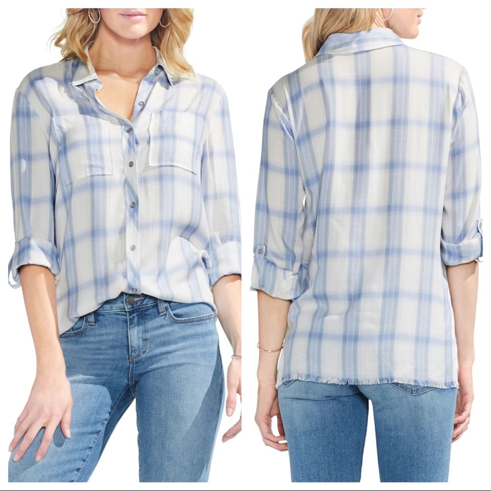 Vince Camuto Frayed Hem Plaid Shirt